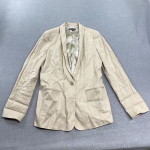 Vince Jacket Womens 6 Beige One Button Front Linen Blend Blazer